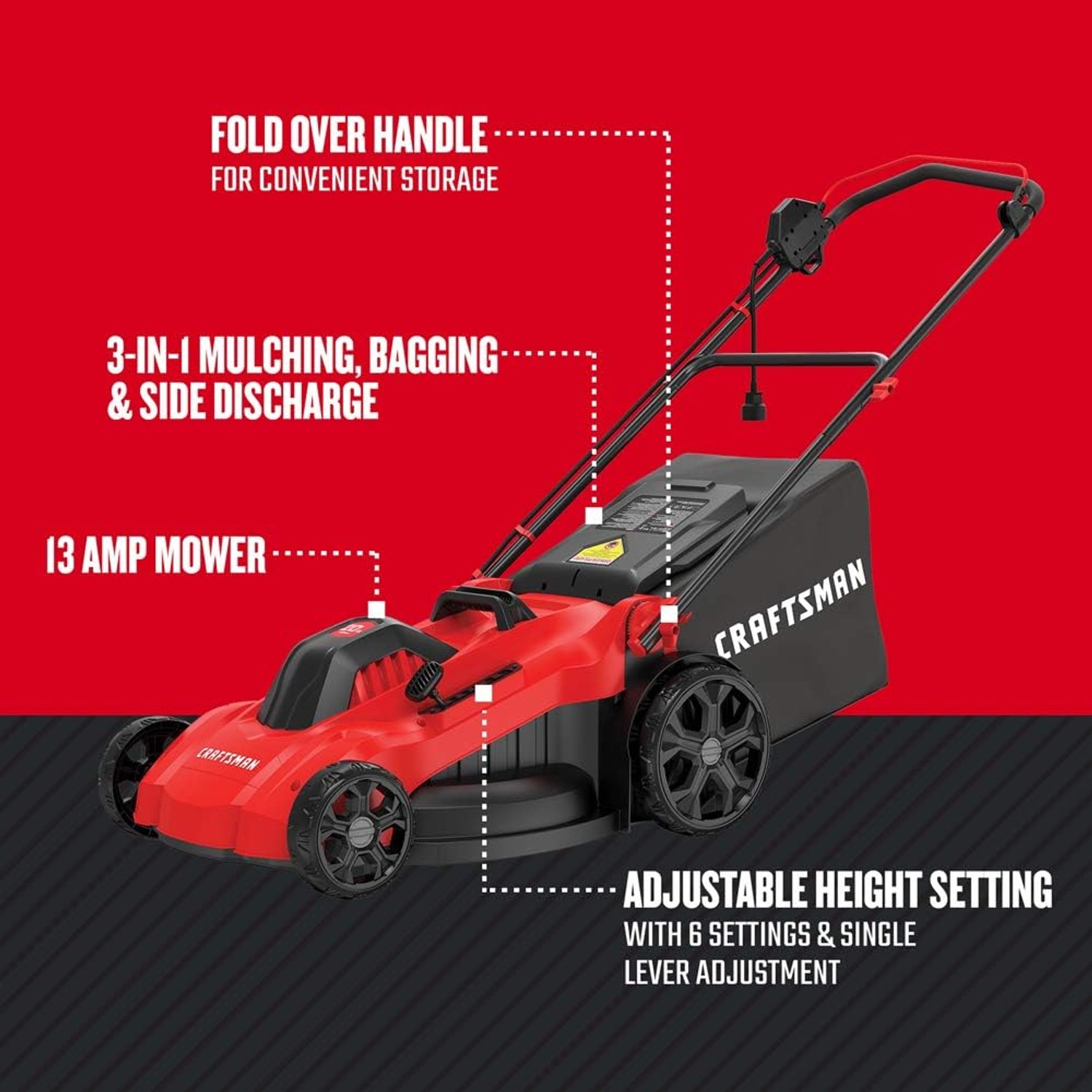 CRAFTSMAN 20 Inch Corded Electric Push Mower, detail view